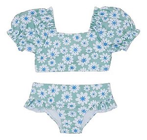 Biquini Infantil Menina Wonder Nation - Verde Flor Branca - Proteção Solar