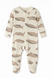 Macacão Infantil Menino Bege Baleia Algodão