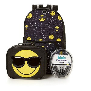 Mochila Infantil Smile com Fone de Ouvido e Lancheira
