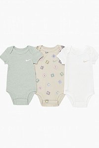 Kit com 3 Bodys Nike Off White, Verde e Bege