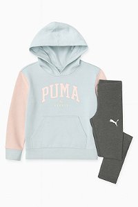 Conjunto Infantil Menina Puma Moletom Azul e Rosa com Legging
