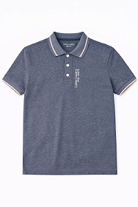 Camiseta Infantil Menino Calvin Klein Gola Polo Azul Detalhe Bege