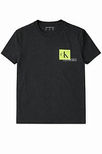 Camiseta Infantil Menino Calvin Klein Manga Curta Preta Logo Neon