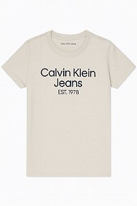 Camiseta Infantil Menino Calvin Klein Manga Curta Bege
