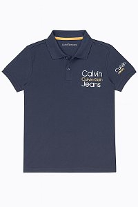 Camiseta Infantil Menino Calvin Klein Gola Polo Azul Marinho
