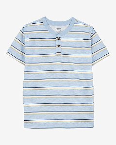 Camiseta Infantil Menino Carters Manga Curta Listras Azul Botão