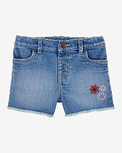 Shorts Infantil Menina Oshkosh Jeans Bordado Flor