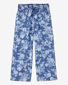 Calça Wide Leg Infantil Menina Oshkosh Azul Flores