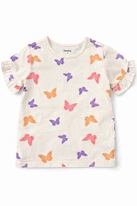 Camiseta Infantil Menina Pekkle Off White Borboletas