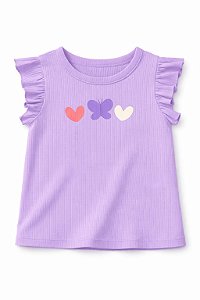 Camiseta Infantil Menina Pekkle Lilás Borboleta Coração