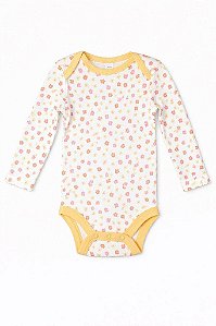 BODY INFANTIL MENINA OKIE DOKIE MANGA LONGA FLORES AMARELO