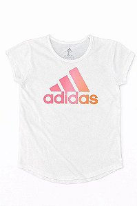 CAMISETA INFANTIL MENINA ADIDAS BRANCA LOGO ROSA