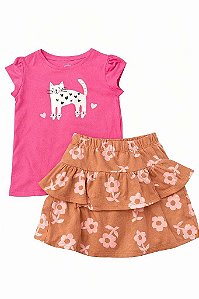 CONJUNTO INFANTIL MENINA WONDER NATION CAMISETA PINK SAIA CARAMELO