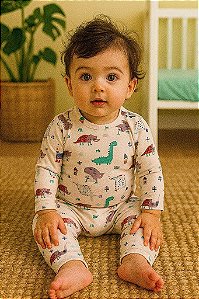 CONJUNTO INFANTIL MENINO DADOMILE BODY BEGE DINOSSAUROS 2 PEÇAS