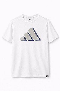 CAMISETA INFANTIL MENINO ADIDAS DRY FIT BRANCA LOGO BEGE E AZUL