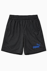 BERMUDA INFANTIL MENINO PUMA PRETA DRY FIT LOGO AZUL