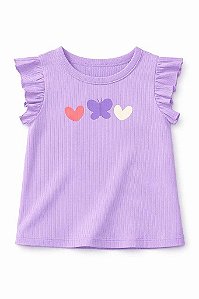 CAMISETA INFANTIL MENINA PEKKLE LILÁS BORBOLETA CORAÇÃO