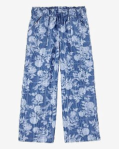 CALÇA WIDE LEG INFANTIL MENINA OSHKOSH AZUL FLORES