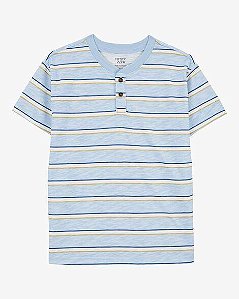CAMISETA INFANTIL MENINO CARTERS MANGA CURTA LISTRAS AZUL BOTÃO