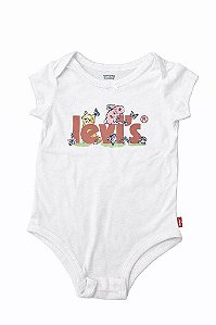 BODY INFANTIL MENINA LEVIS BRANCO ESTAMPA COELHO
