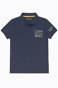 CAMISETA INFANTIL MENINO CALVIN KLEIN GOLA POLO AZUL MARINHO