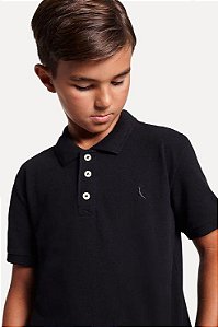 CAMISETA INFANTIL MENINO RESERVA GOLA POLO PRETO BORDADO PRETO