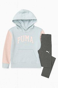CONJUNTO INFANTIL MENINA PUMA MOLETOM AZUL E ROSA COM LEGGING