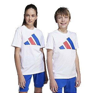 CAMISETA INFANTIL ADIDAS BRANCA LOGO COLORIDA BÁSICA - IMPORTADA