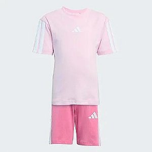 CONJ INFANTIL MENINA ADIDAS 2 PEÇAS CAMISETA ROSA SHORTS PINK