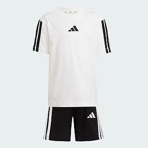 CONJ INFANTIL MENINO ADIDAS 2 PEÇAS CAMISETA BRANCA BERMUDA PRETA