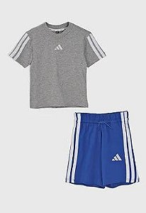 CONJ INFANTIL MENINO ADIDAS 2 PEÇAS CAMISETA CINZA BERMUDA AZUL
