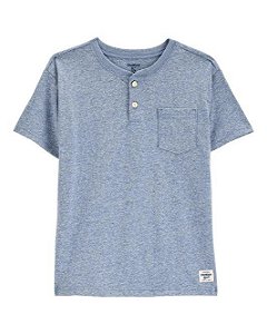 CAMISETA INFANTIL MENINO OSHKOSH MANGA CURTA AZUL BOLSO