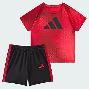 CONJUNTO INFANTIL MENINO ADIDAS 2 PEÇAS CAMISETA VERMELHA BERMUDA PRETA