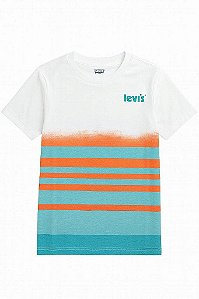 CAMISETA INFANTIL MENINO LEVIS BRANCA COM LISTRAS LARANJA E VERDE
