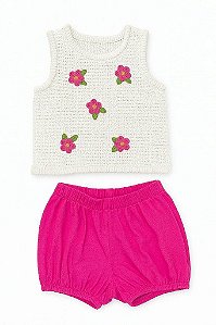 CONJUNTO MENINA FIRST IMPRESSIONS 2 PEÇAS REGATA CROCHÊ FLOR PINK