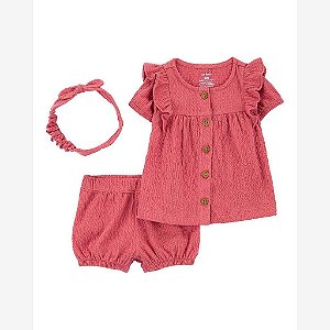 CONJUNTO INFANTIL MENINA CARTERS 3 PEÇAS ROSÊ COM LAÇO