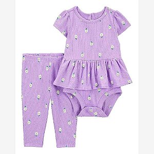 CONJUNTO INFANTIL MENINA CARTERS 2 PEÇAS BODY CANELADO LILÁS MARGARIDA