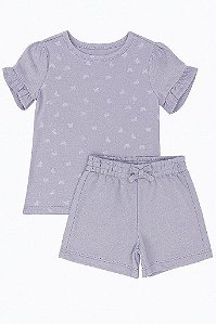 CONJUNTO MENINA 2 PEÇAS PEKKLE CAMISETA LILÁS BORBOLETA COM SHORTS