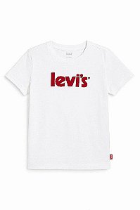 CAMISETA INFANTIL MENINO LEVIS MANGA CURTA BRANCA LOGO VERMELHA