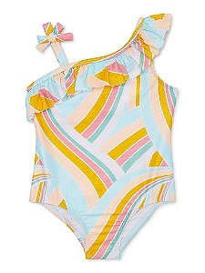 MAIÔ INFANTIL MENINA WONDER NATION - PRAIA LISTRAS COLORIDAS - PROTEÇÃO SOLAR