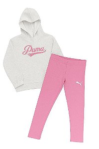 CONJUNTO MENINA PUMA 2 PEÇAS MOLETINHO CINZA LEGGING ROSA