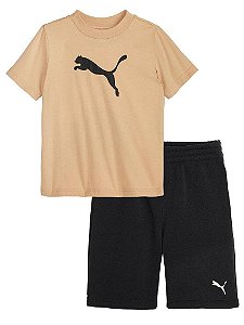 CONJUNTO INFANTIL MENINO PUMA CAMISETA BEGE E BERMUDA PRETA FORRADA