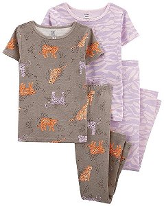 PIJAMA INFANTIL MENINA 4 PEÇAS CARTER?S LEOPARDO E LILÁS