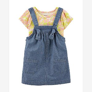 VESTIDO INFANTIL MENINA CARTERS JEANS COM BODY ROSA E AMARELO