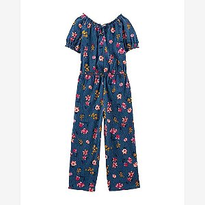 MACACÃO INFANTIL MENINA CARTERS AZUL MARINHO COM FLORES MANGA CURTA