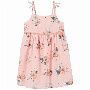 VESTIDO INFANTIL MENINA OSHKOSH ROSÊ COM FLORES E RENDA NEON