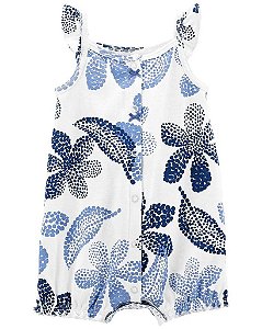 ROMPER INFANTIL MENINA CARTERS BRANCO ALÇA FLORAL AZUL