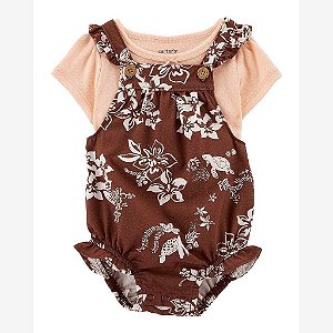 CONJUNTO MENINA CARTERS 2 PEÇAS ROMPER MARROM COM CAMISETA