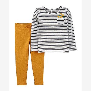 CONJUNTO INFANTIL MENINA CARTERS 2 PEÇAS MOLETINHO LISTRAS CALÇA CARAMELO