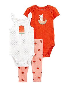 CONJUNTO INFANTIL MENINA CARTERS 3 PEÇAS BODY RATINHA MELANCIA